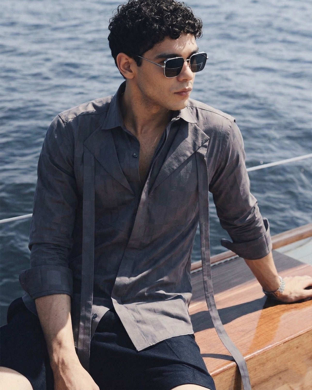 Dark Grey Club Collar Shirt for Men
